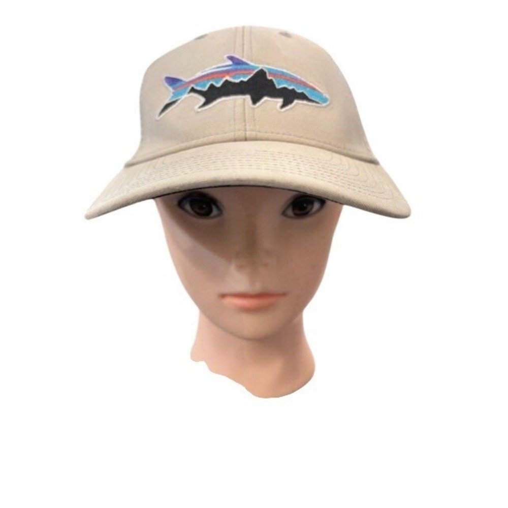 Patagonia Fitz Roy Trout Trucker Hat Tan Mesh Snapback Baseball Cap